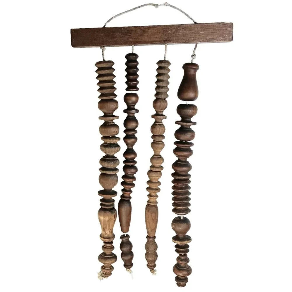 Carved Hardwood Spindle Beads Wall Decor Outdoor Yard Art
